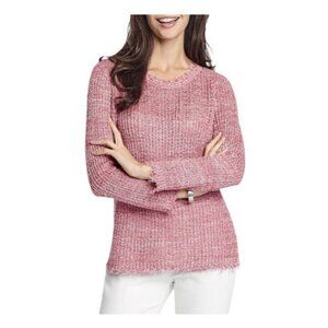 Nic+Zoe Women's Sunrise Pullover Sweater Pink Fringe Long Sleeve Scoop XXL‎